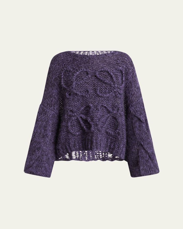 Open Knit Anagram Mohair Wool Sweater
